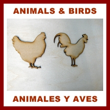 Wood craft animal and bird shapes.